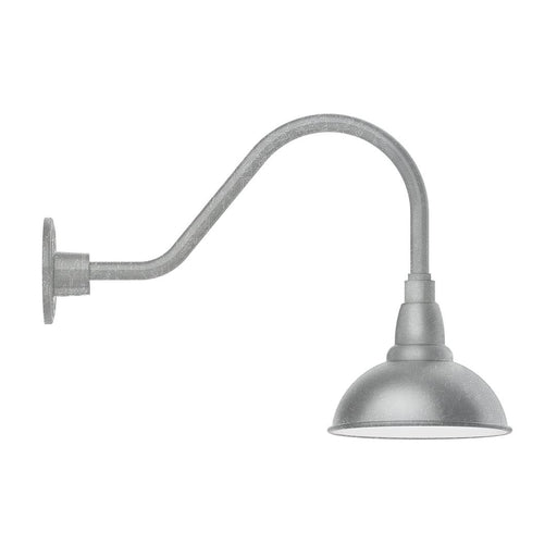 Painted galvanized gooseneck wall light with domed shade and wall mount, gray metal