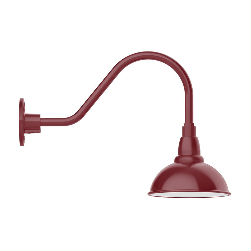 Barn red gooseneck wall light with dome shade and mounting backplate