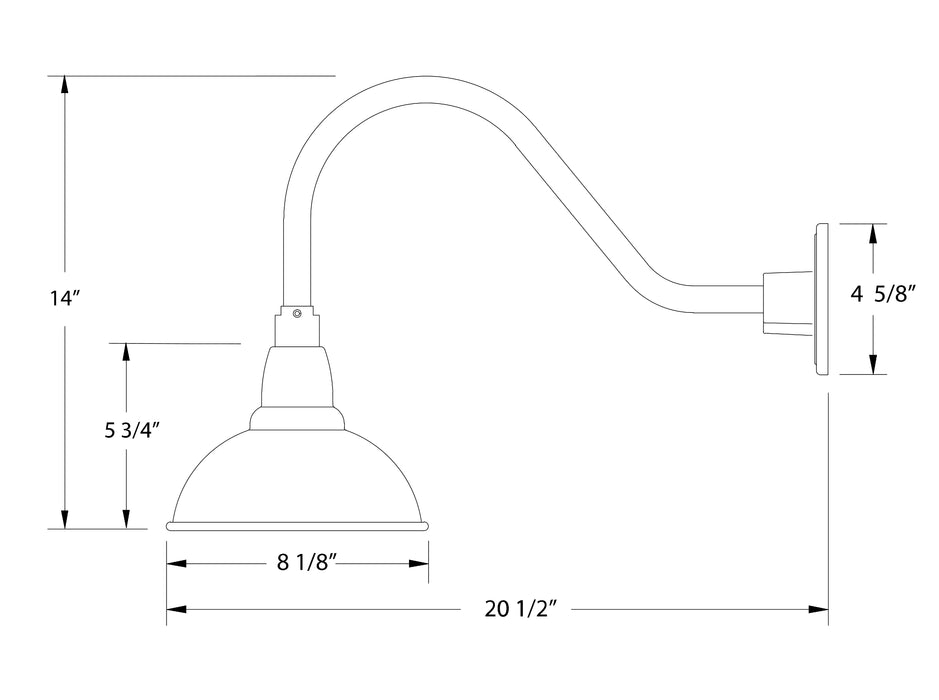 Cafe 8" LED Gooseneck Wall light in Sea Green Line Drawing