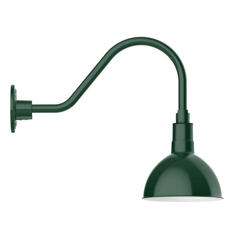 Forest green gooseneck wall light with deep bowl shade and wall mount