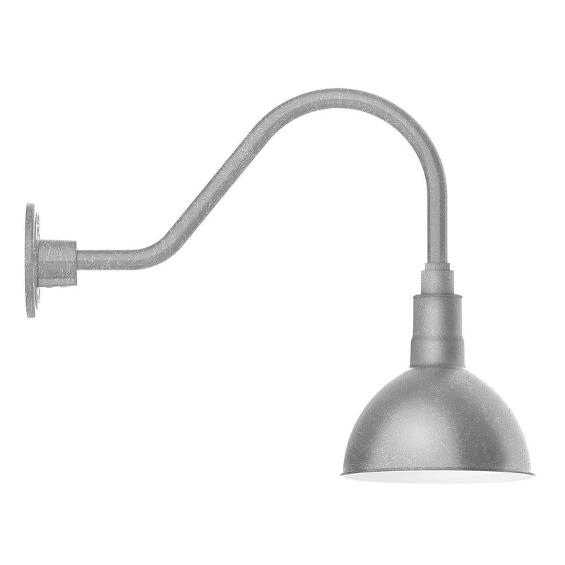 Painted galvanized wall gooseneck light with deep bowl shade, gray finish