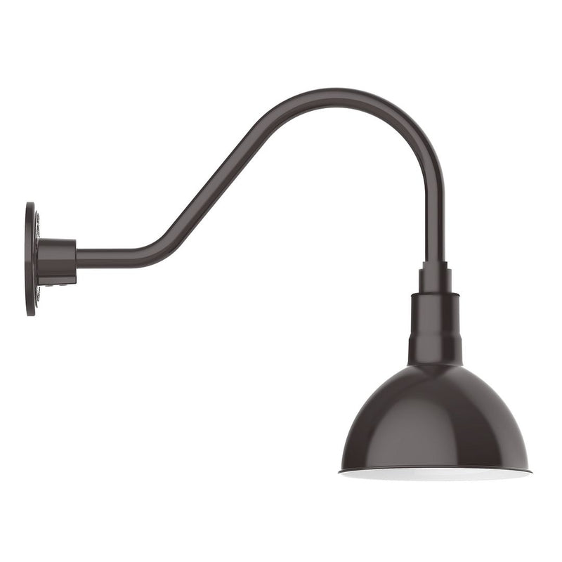 Architectural bronze gooseneck wall lamp with deep bowl shade and curved arm