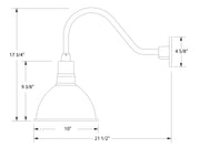 Gooseneck wall light dimensions diagram for deep bowl 10-inch shade