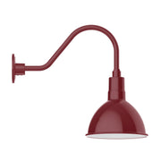 Barn red gooseneck wall light with deep bowl shade and circular wall mount