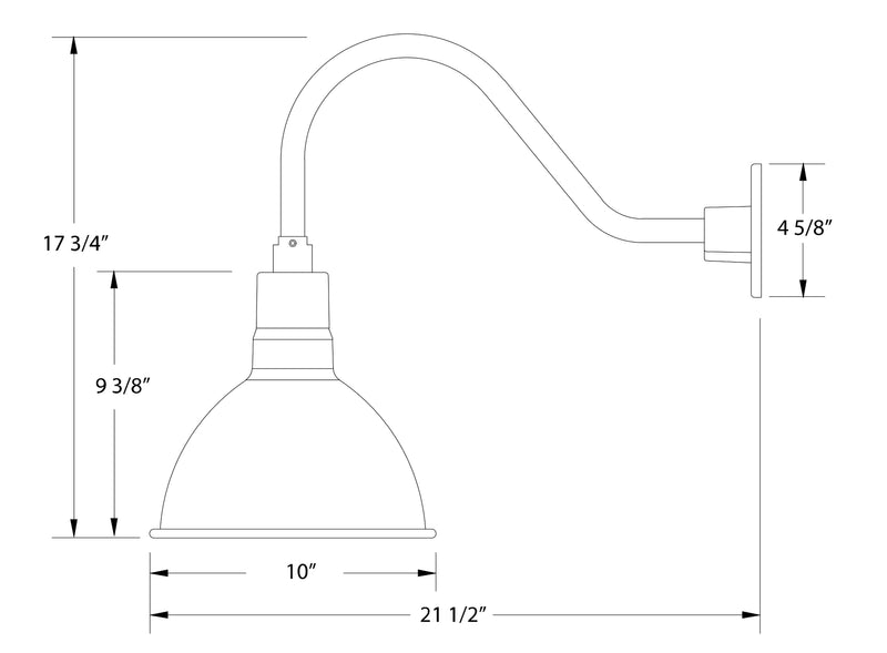 Gooseneck wall light with 10 in shade width and 17 3/4 in height diagram
