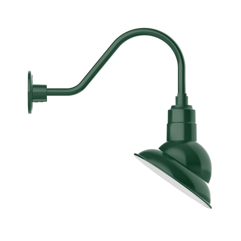Forest green gooseneck wall light with angled metal shade and wall mount