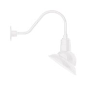 White gooseneck wall light with curved arm and angled fixture head