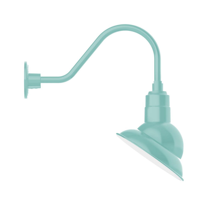 Sea green gooseneck wall light with flared shade and wall mount