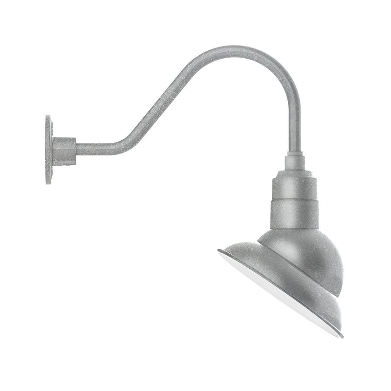 Painted galvanized wall light with curved gooseneck and angled LED lamp head, gray
