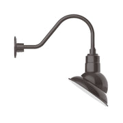 Gooseneck wall light with bronze arm and dome shade, angled downward.