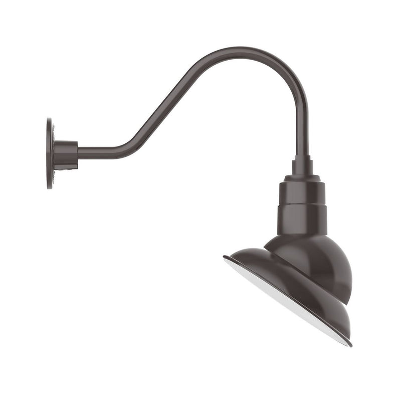 Architectural bronze LED gooseneck wall light with round wall mount and angled head