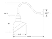 Gooseneck wall light with 19 1/2" and 4 5/8" size measurements.