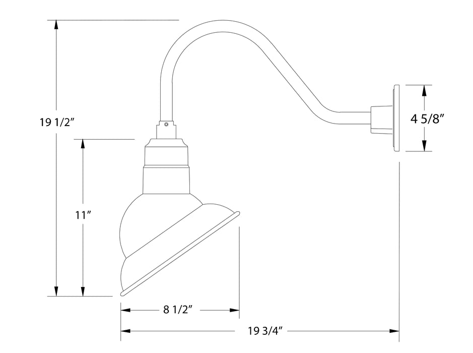 Emblem 10" LED Gooseneck Wall Light in Barn Red Line Drawing