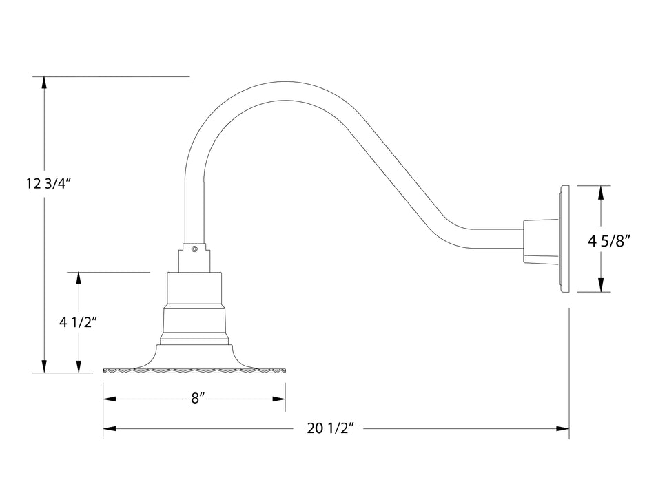 Radial 8" gooseneck wall light in Painted Galvanized Line Drawing