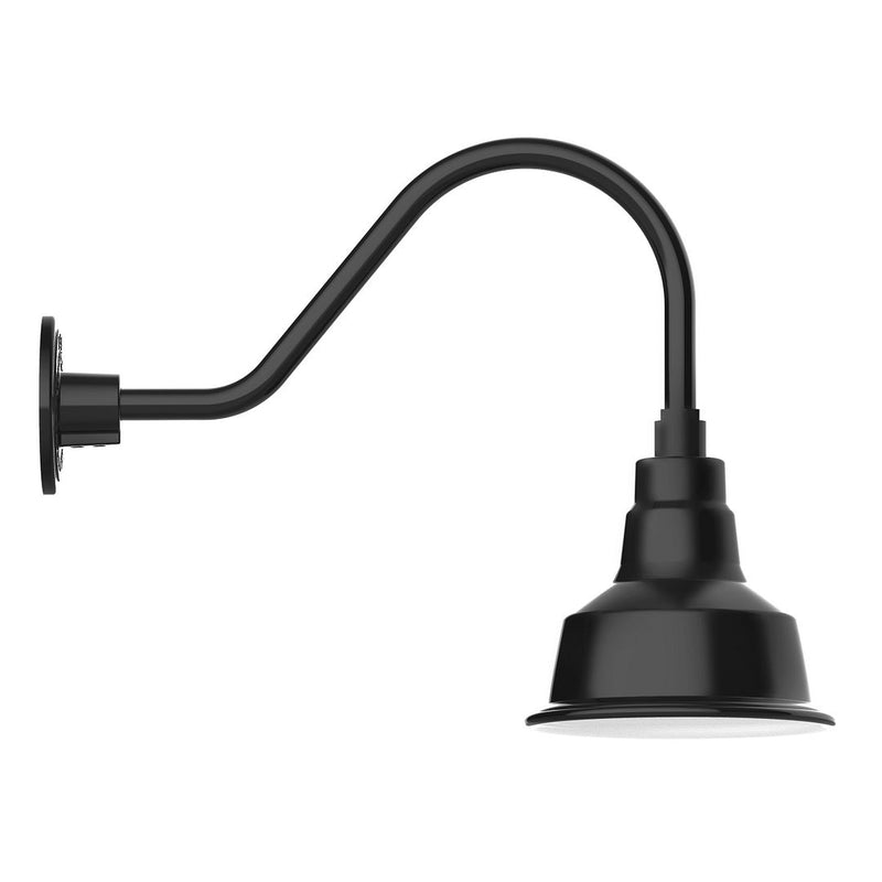 Black LED gooseneck wall light with fluted bell shade and curved arm