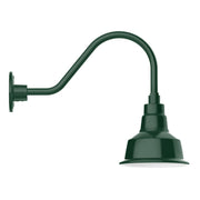 Forest green gooseneck wall light with bell shade and round wall mount