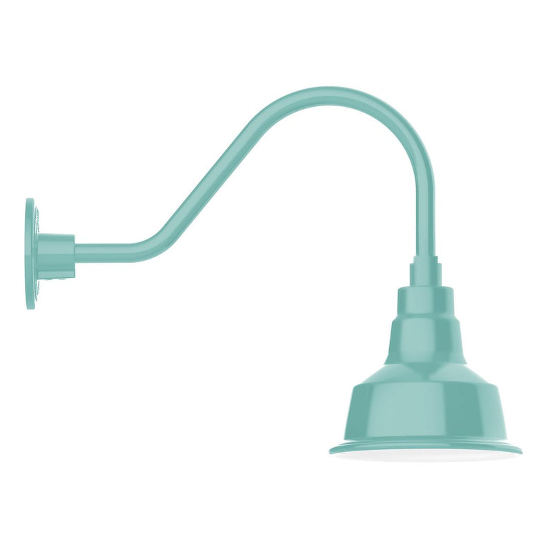 Sea green gooseneck wall light with bell shade and round wall mount
