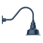 Navy LED gooseneck wall light with dome shade and curved arm