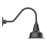 Architectural bronze gooseneck wall light with round base and bell shade