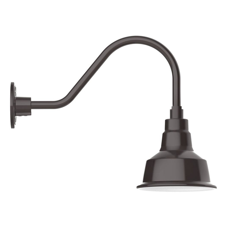 Architectural bronze gooseneck wall light with bell-style shade