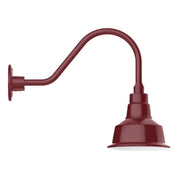 Barn red LED gooseneck wall light with bell shade and curved arm, wall-mounted