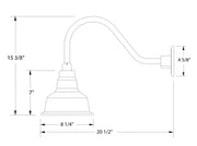 Sea green gooseneck wall light dimension diagram, 8 1/4 in shade width