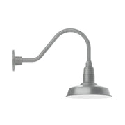 Painted galvanized gooseneck wall light with flared shade and wall mount, light gray.