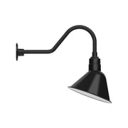 Angle gooseneck wall light with black angled cone shade and curved arm