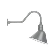 Painted galvanized gooseneck wall light with conical shade and wall mount, gray finish