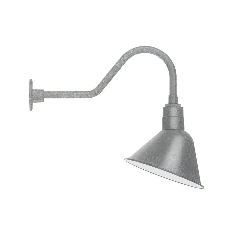 Painted galvanized gooseneck wall light with pointed cone shade and wall mount