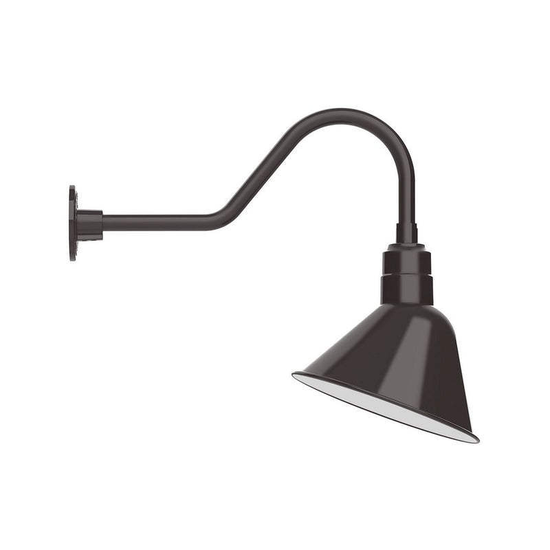 Gooseneck wall light with bronze angled shade and curved arm