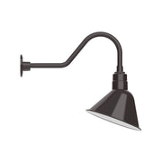 Architectural bronze LED gooseneck wall light with angled cone shade and curved arm