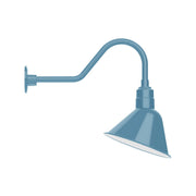 Light blue LED gooseneck wall light with cone shade