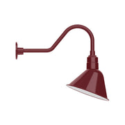 Barn red gooseneck wall light with angled cone shade and wall mount
