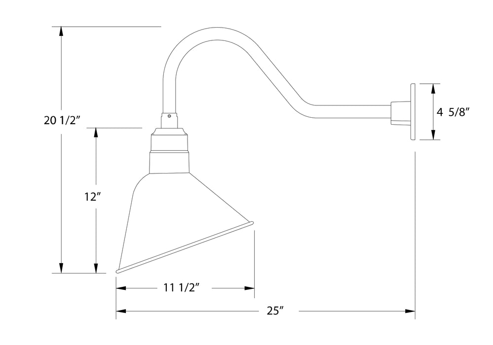 Angle 12" LED Gooseneck Wall light in Painted Galvanized Line Drawing
