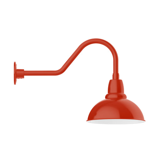 Vermillion gooseneck wall light with bell shade and curved arm