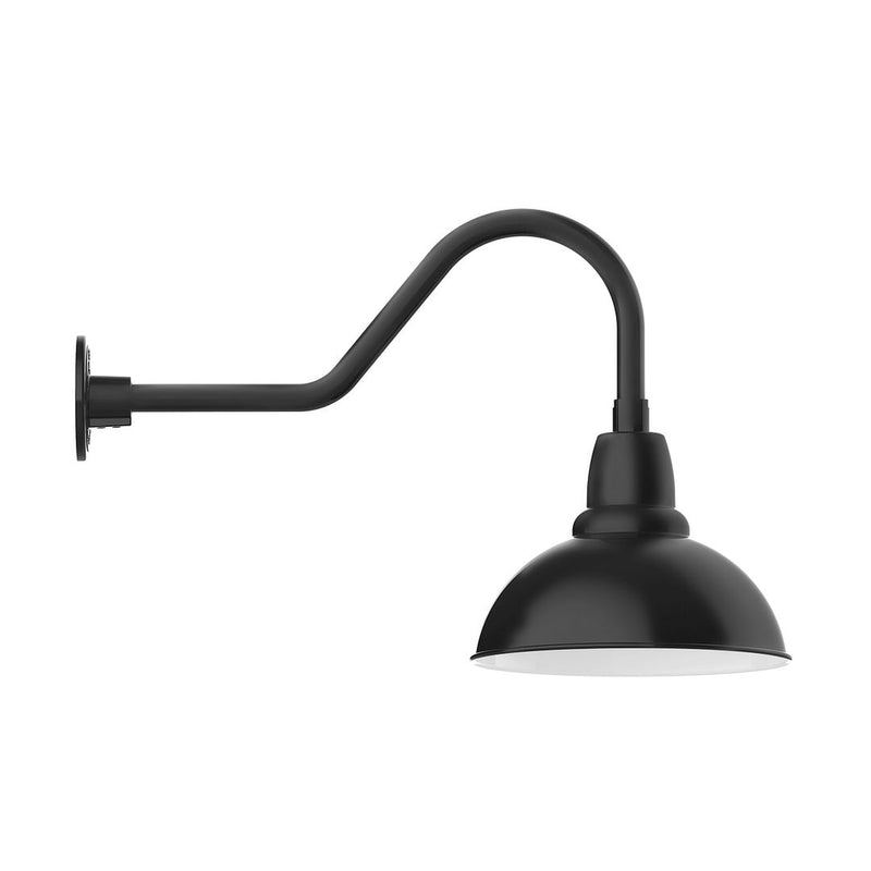 Black gooseneck wall light with dome shade and curved arm
