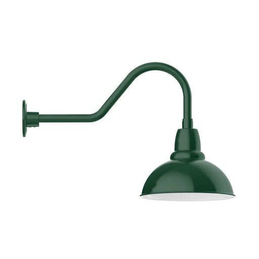 Forest green gooseneck wall light with dome shade and curved arm