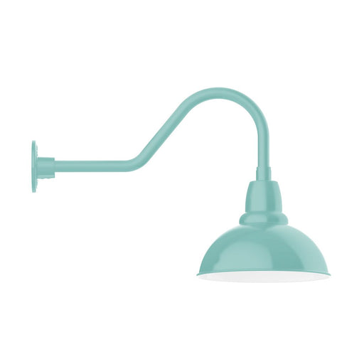 Sea green gooseneck wall light with bell shade and curved arm