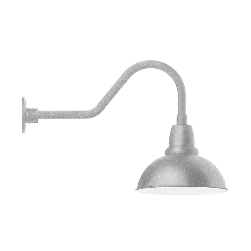 Painted galvanized wall light with curved gooseneck and bell LED shade, gray metal