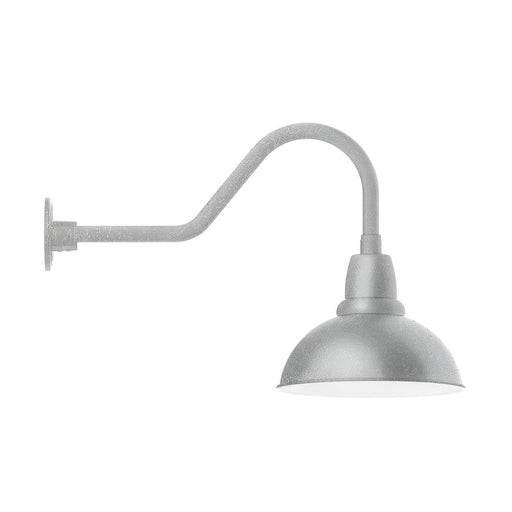 Painted galvanized wall light with curved gooseneck and bell LED shade, gray metal