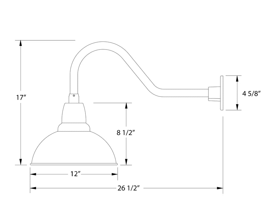 Cafe 12" LED Gooseneck Wall Light in Painted Galvanized Line Drawing