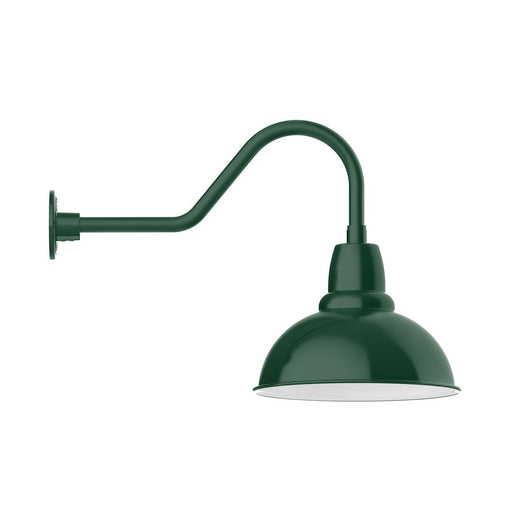 Forest green LED gooseneck wall light with domed shade and back plate