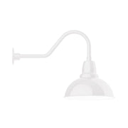 White gooseneck wall light with curved arm and bell shade