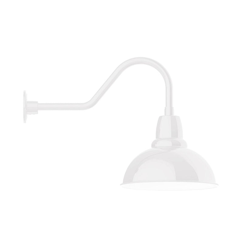 White gooseneck wall light with curved arm and bell shade
