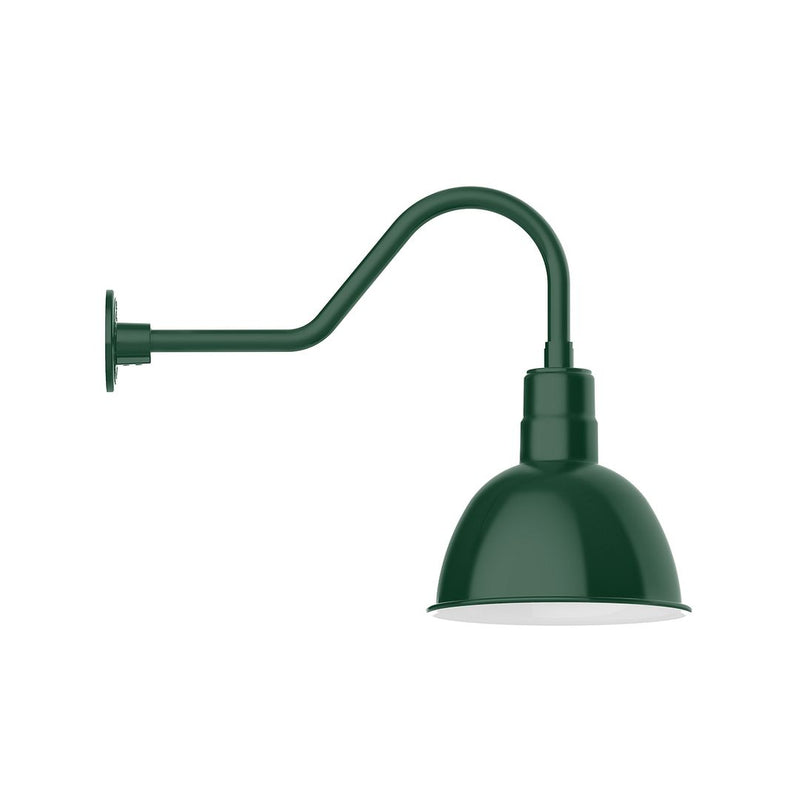Forest green gooseneck wall light with deep bowl shade and round backplate