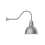 Gooseneck wall light with painted galvanized deep bowl shade and curved arm, gray finish