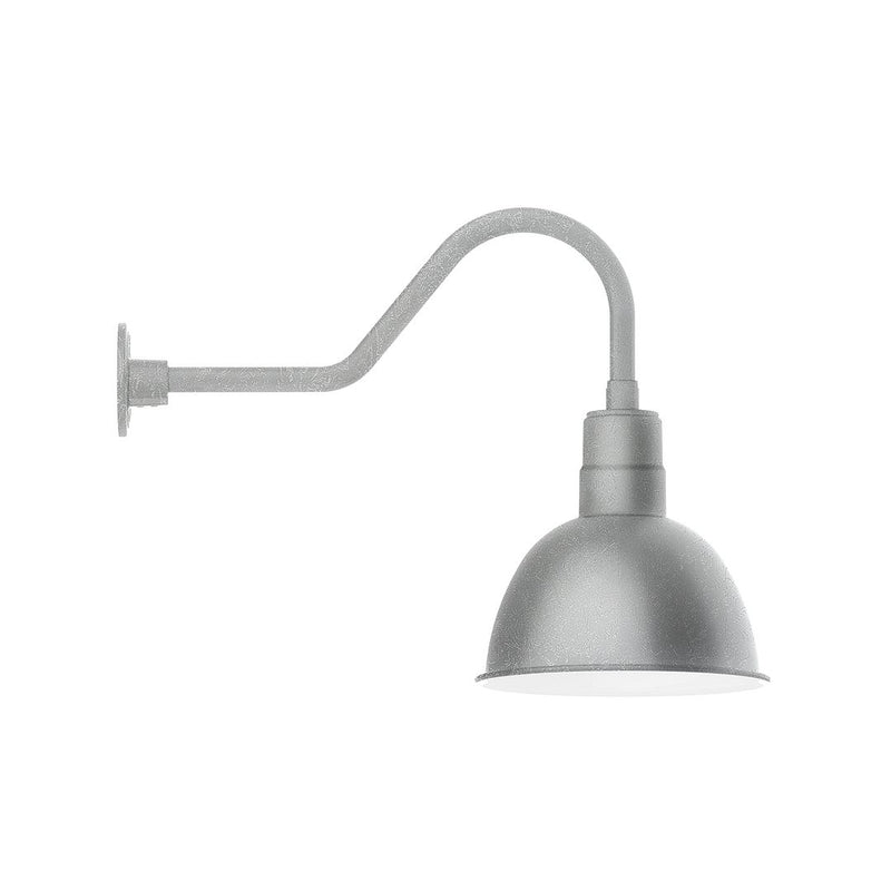 Gooseneck wall light with painted galvanized deep bowl shade and curved arm, gray finish