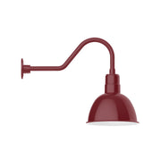 Barn red gooseneck wall light with deep bowl shade and curved arm