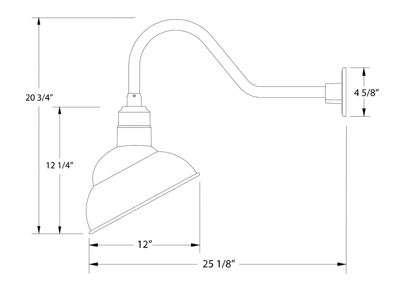 White LED gooseneck wall light line drawing with size measurements